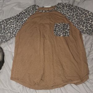 Zenana Outfitters Tan Leopard Print Top